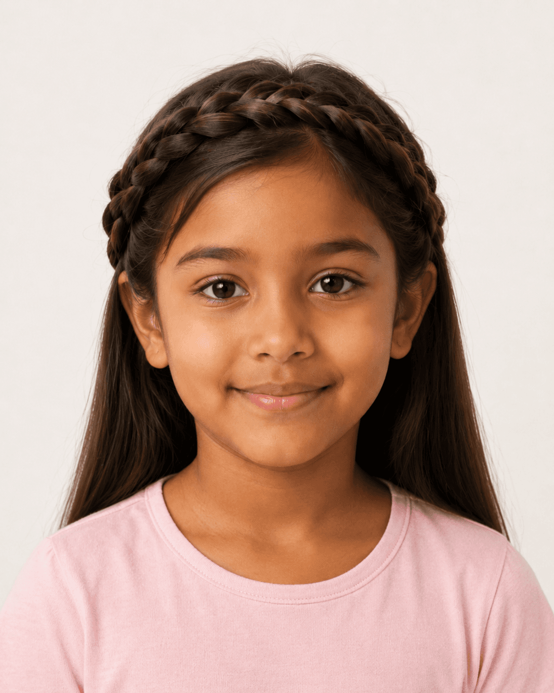 Front view of a braided crown style