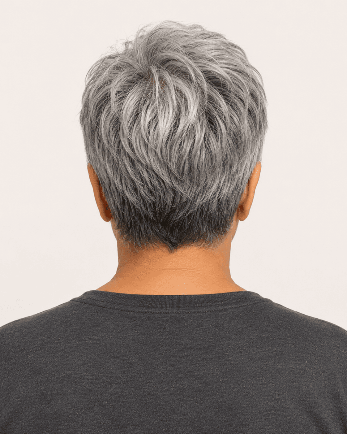 Rear view of a cropped pixie showing the cropped nape and crown