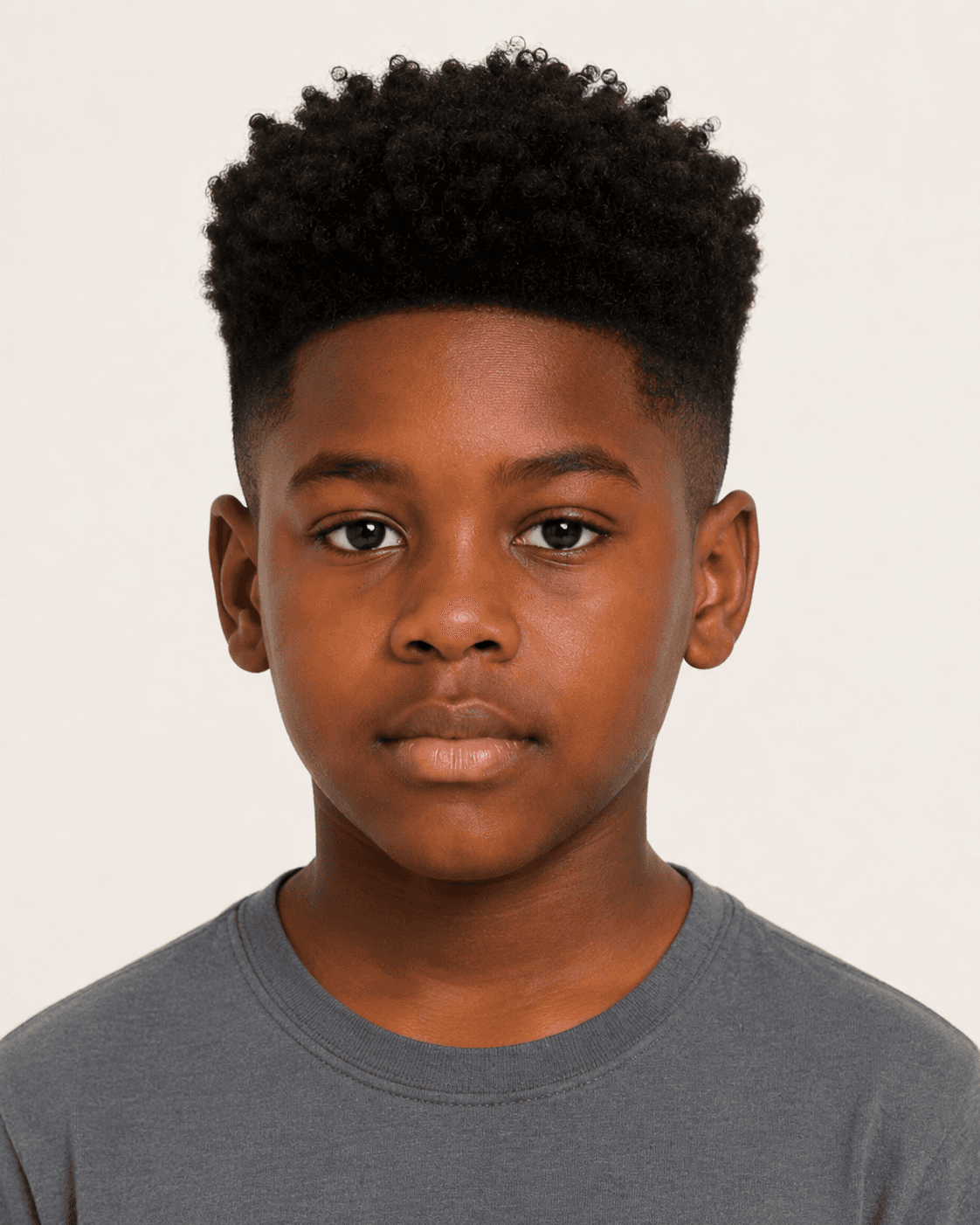 Front view of a curly high top on a young boy