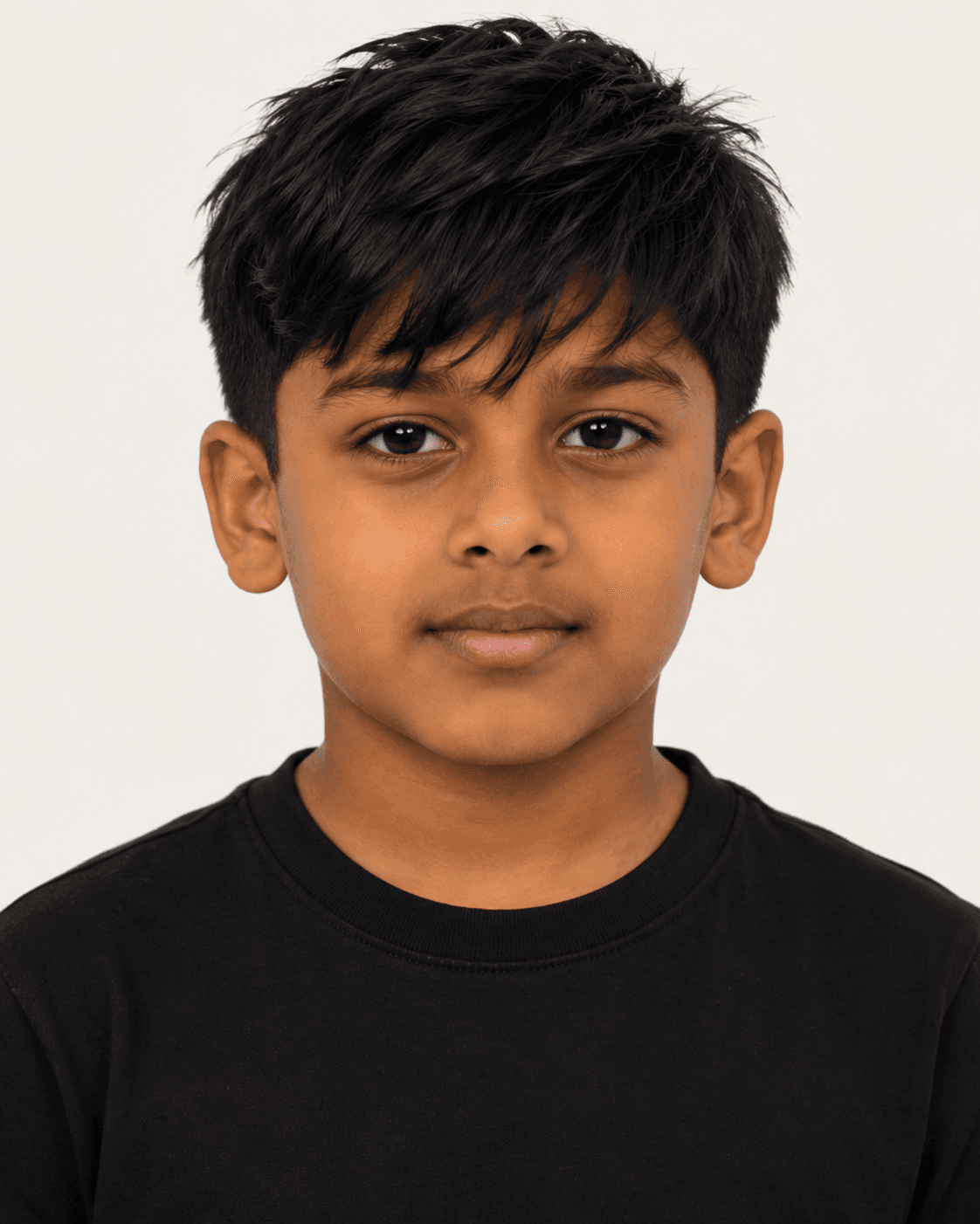 Front view of a textured messy fringe on a young boy