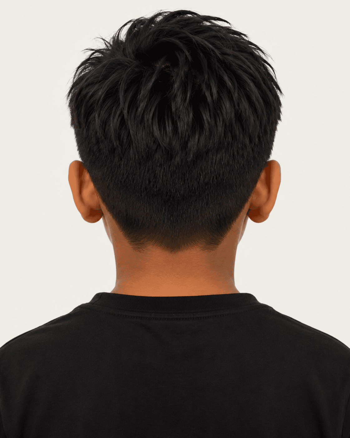 Rear view of a textured messy fringe showing the taper and crown texture