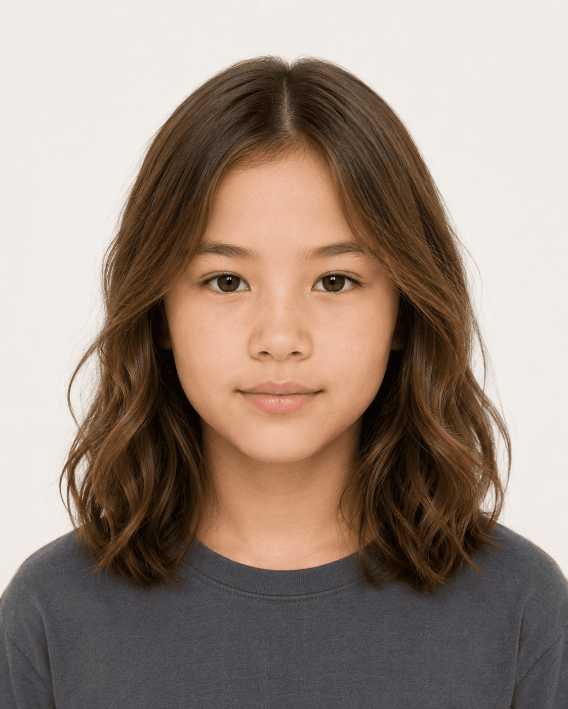 Front view of soft shoulder-length waves on a young girl