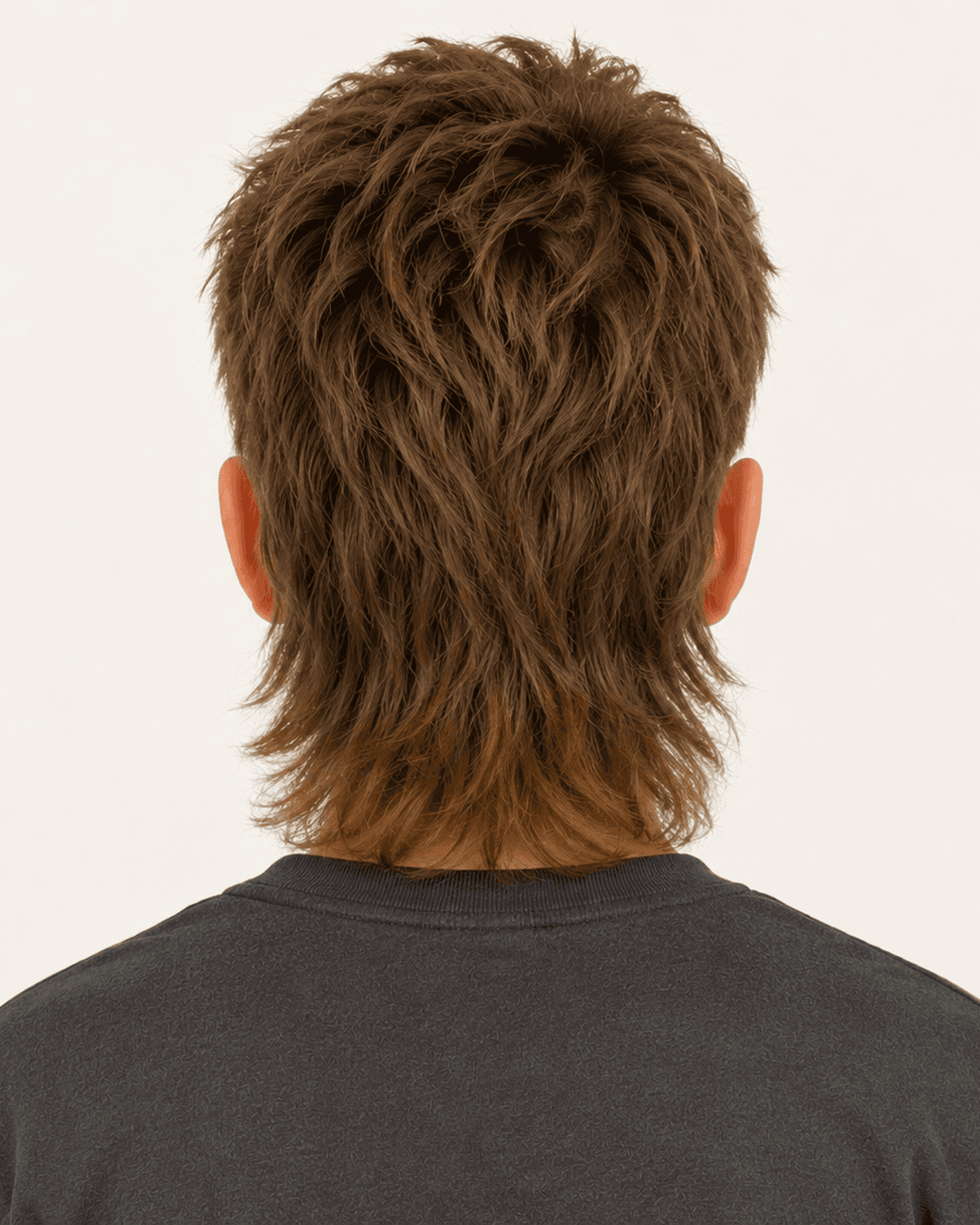 Rear view of a textured mullet showing the longer layered back